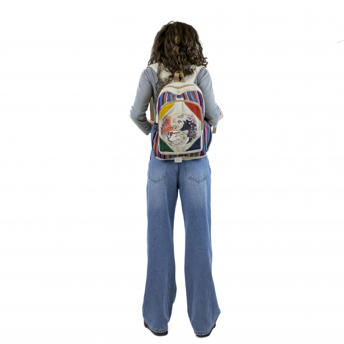 Rucsac mare din canepa si bumbac cu print artistic - Vulpe - White (Yin) & Black (Yang) [2]