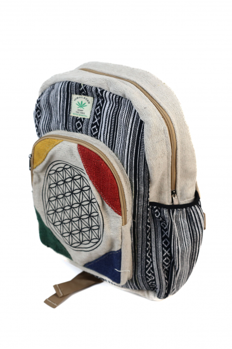 Rucsac Mare din Canepa si Bumbac cu Print - Flower of Life [2]
