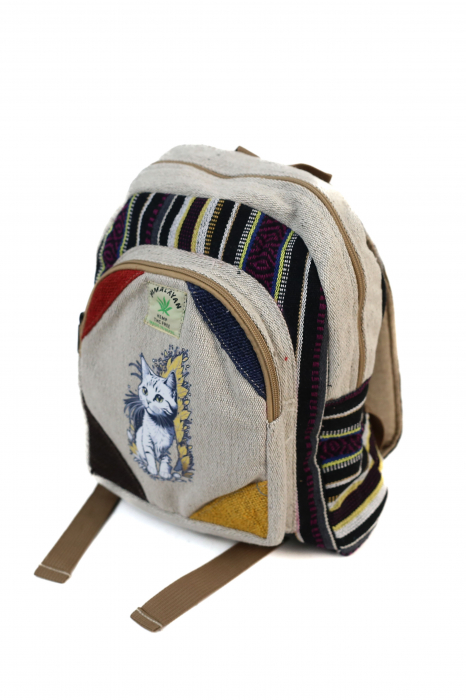 Rucsac Mic din Canepa si Bumbac cu Print Artistic - White Cat [2]
