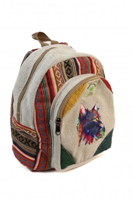 Rucsac Mic din Canepa si Bumbac cu Print Artistic - Cat [2]