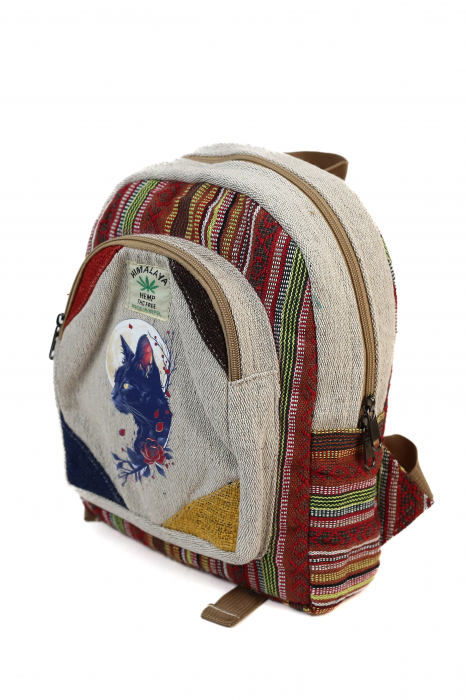 Rucsac Mic din Canepa si Bumbac cu Print Artistic -  Black Cat [2]