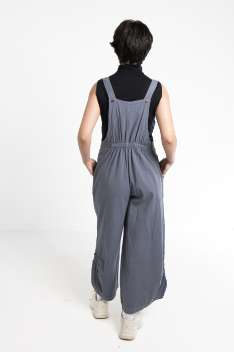 Salopetă Boho Într-o Culoare cu Bretele Reglabile, Elastic în Talie și Croi Lejer - Turquoise [7]
