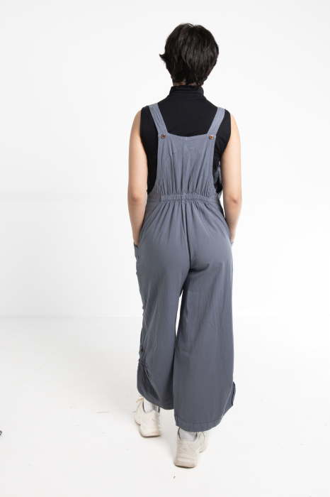 Salopetă Boho Într-o Culoare cu Bretele Reglabile, Elastic în Talie și Croi Lejer - Turquoise [3]