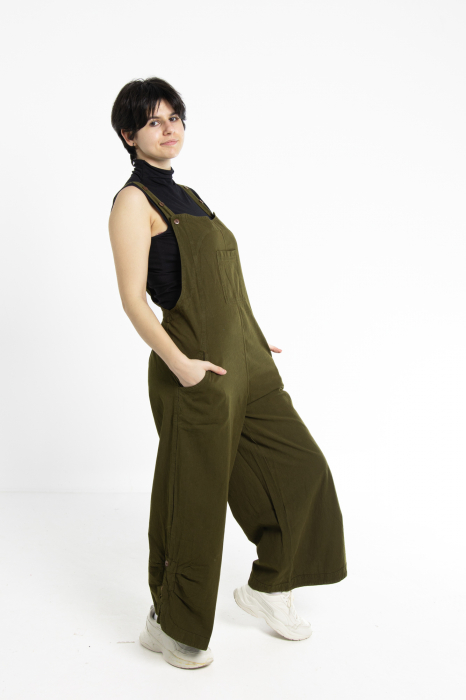 Salopetă Boho Într-o Culoare cu Bretele Reglabile, Elastic în Talie și Croi Lejer - Turquoise [7]