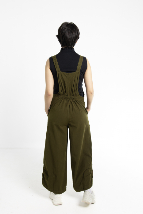 Salopetă Boho Într-o Culoare cu Bretele Reglabile, Elastic în Talie și Croi Lejer - Turquoise [8]