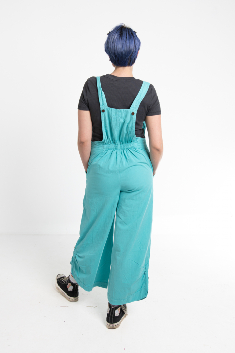 Salopetă Boho Într-o Culoare cu Bretele Reglabile, Elastic în Talie și Croi Lejer - Turquoise [3]