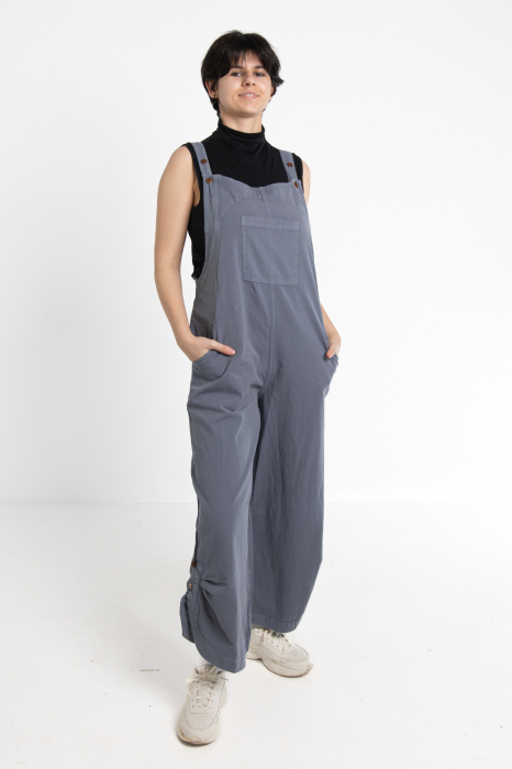 Salopetă Boho Într-o Culoare cu Bretele Reglabile, Elastic în Talie și Croi Lejer - Turquoise [8]
