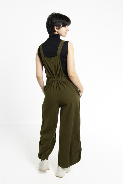 Salopetă Boho Într-o Culoare cu Bretele Reglabile, Elastic în Talie și Croi Lejer - Turquoise [9]