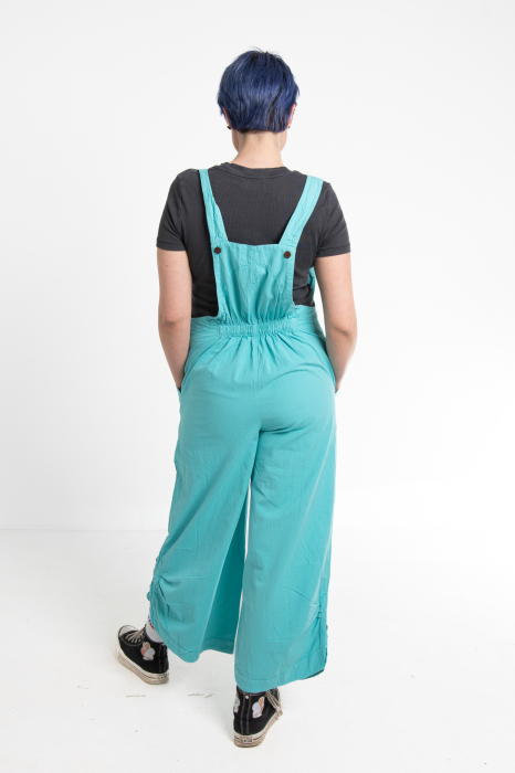 Salopetă Boho Într-o Culoare cu Bretele Reglabile, Elastic în Talie și Croi Lejer - Turquoise [7]