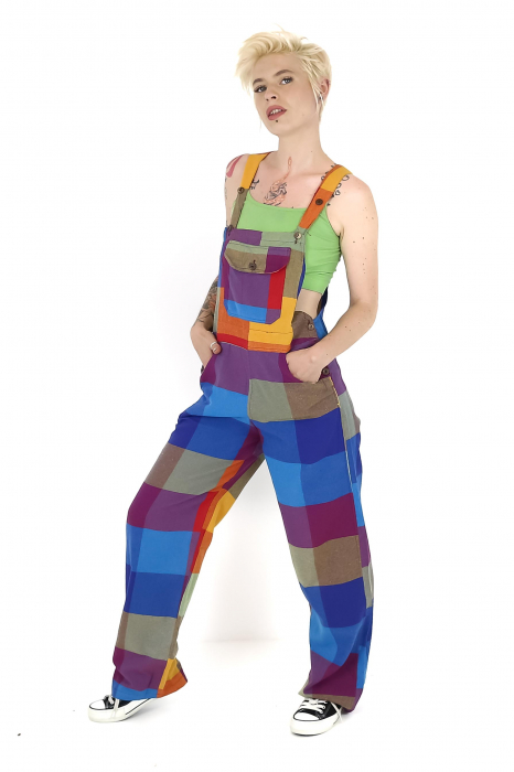 Salopetă din 100% bumbac în carouri - Multicolor [6]