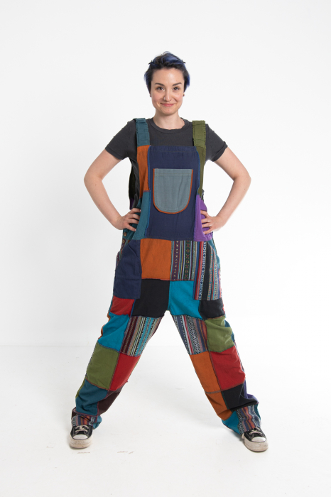 Salopeta din bumbac si petice colorat croi drept - multicolora [3]