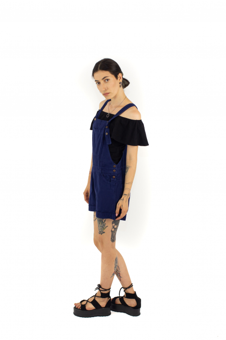Salopeta scurta din bumbac intr-o culoare - Turquoise [8]