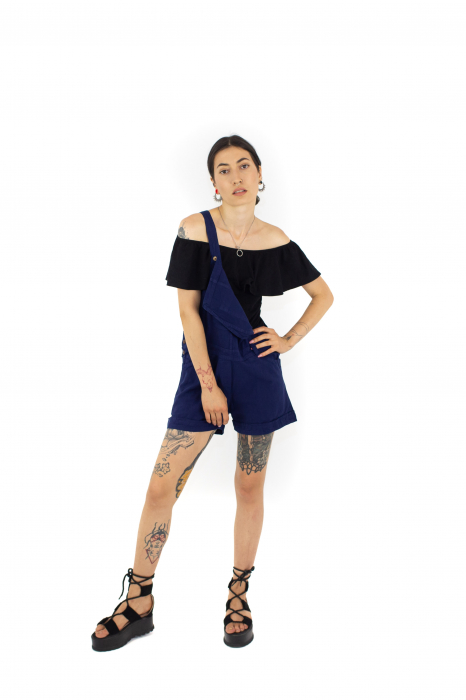 Salopeta scurta din bumbac intr-o culoare - Turquoise [4]