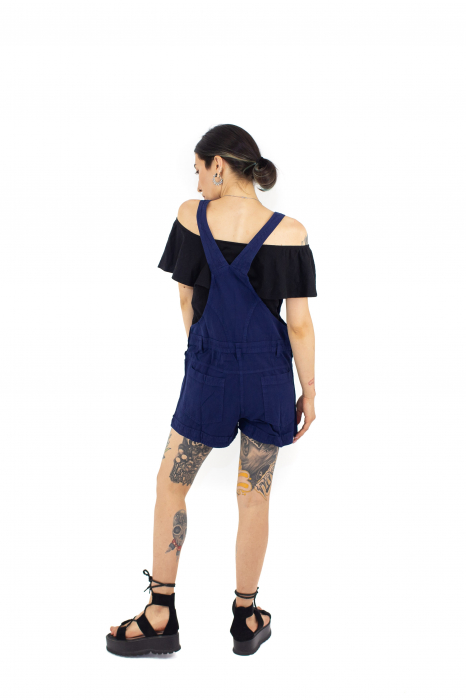 Salopeta scurta din bumbac intr-o culoare - Turquoise [7]