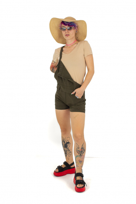 Salopeta scurta din bumbac intr-o culoare - Turquoise [3]
