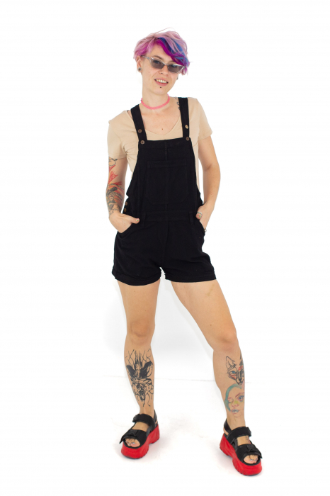 Salopeta scurta din bumbac intr-o culoare - Turquoise [2]