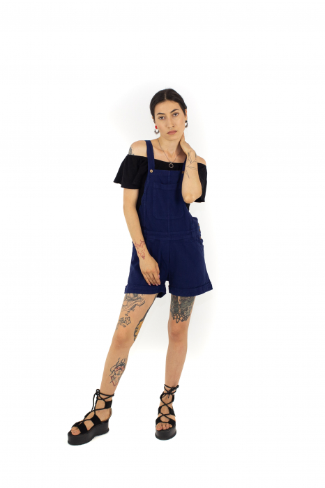 Salopeta scurta din bumbac intr-o culoare - Turquoise [2]