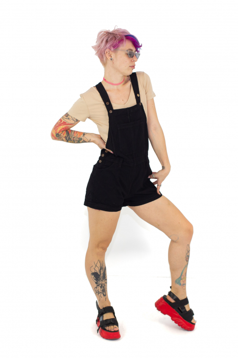 Salopeta scurta din bumbac intr-o culoare - Turquoise [3]