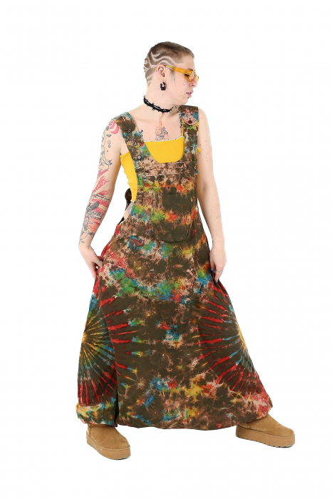 Salopeta tip salvar cu print Tie-Dye -Khaki [2]