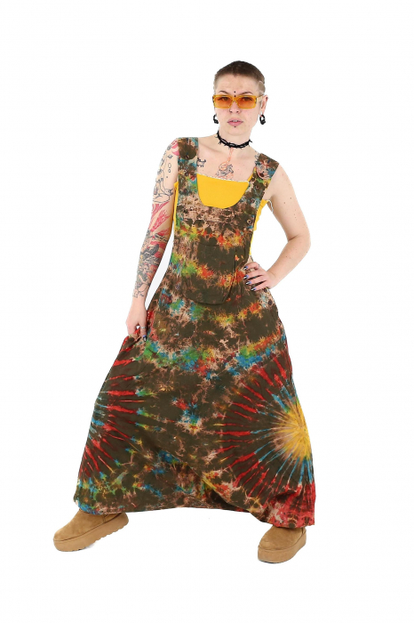 Salopeta tip salvar cu print Tie-Dye -Khaki [4]