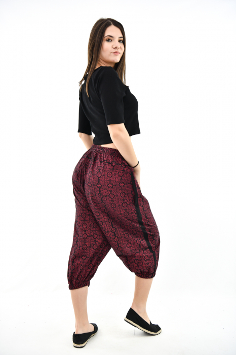 Salvari 3/4 cu print abstract - Visiniu [5]