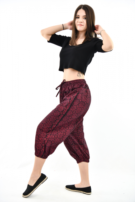 Salvari 3/4 cu print abstract - Visiniu [4]