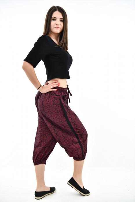 Salvari 3/4 cu print abstract - Visiniu [6]