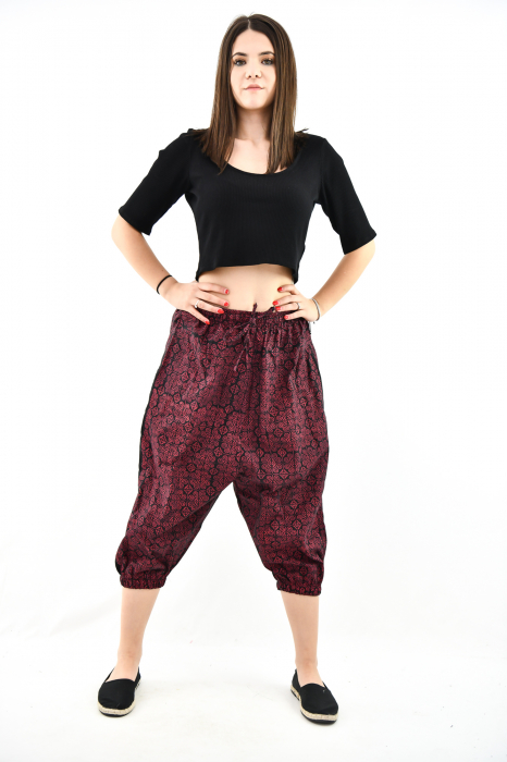 Salvari 3/4 cu print abstract - Visiniu [2]