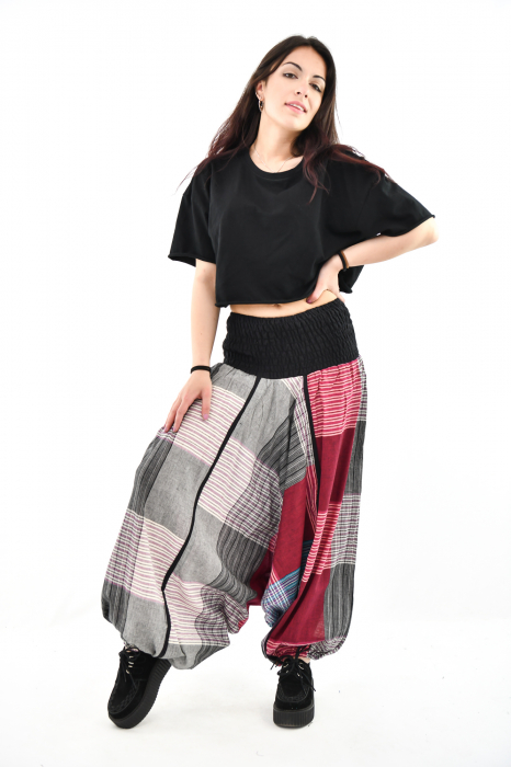 Salvari din bumbac carouri cu talie inalta - Rosu [3]