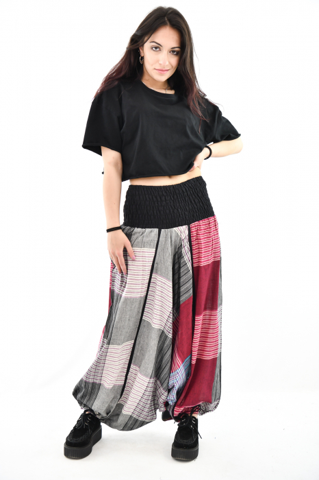 Salvari din bumbac carouri cu talie inalta - Rosu [2]