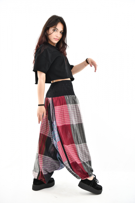 Salvari din bumbac carouri cu talie inalta - Rosu [7]