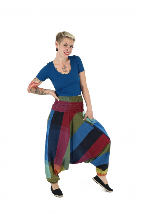 Șalvari din bumbac cu bandă lată în talie - Dungi [3]