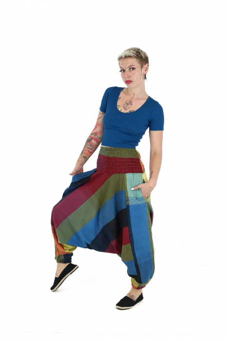 Șalvari din bumbac cu bandă lată în talie - Dungi [5]