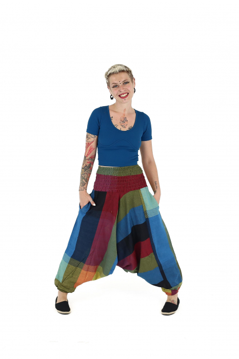 Șalvari din bumbac cu bandă lată în talie - Dungi [2]