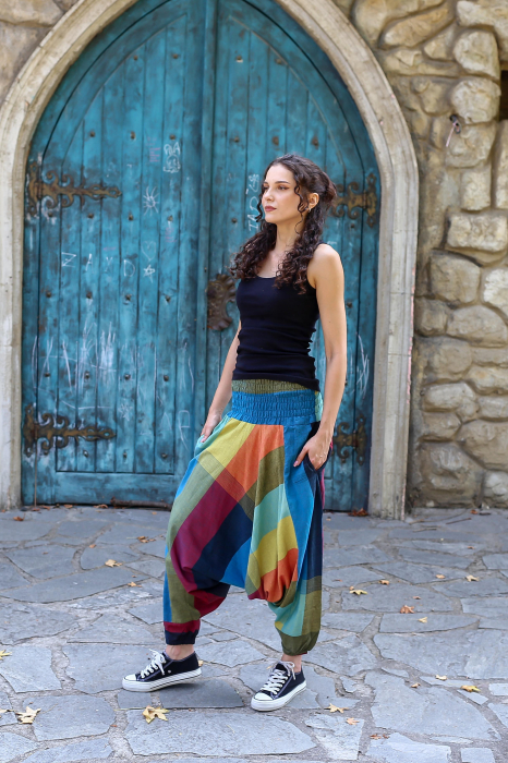 Șalvari din bumbac cu bandă lată în talie - Dungi [7]