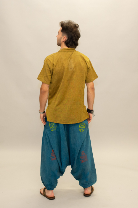 Șalvari din bumbac într-o culoare cu print discret, Om și Mandala - Teal [6]