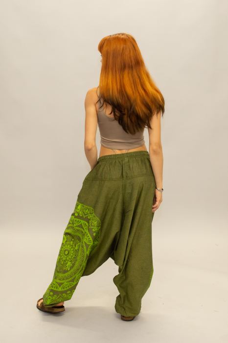Șalvari din bumbac într-o culoare cu print Mandala - Verde [7]