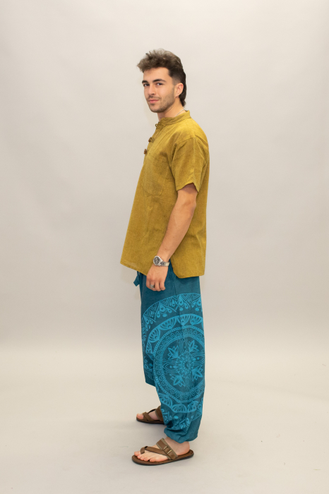 Șalvari din bumbac într-o culoare cu print Mandala - Teal [5]