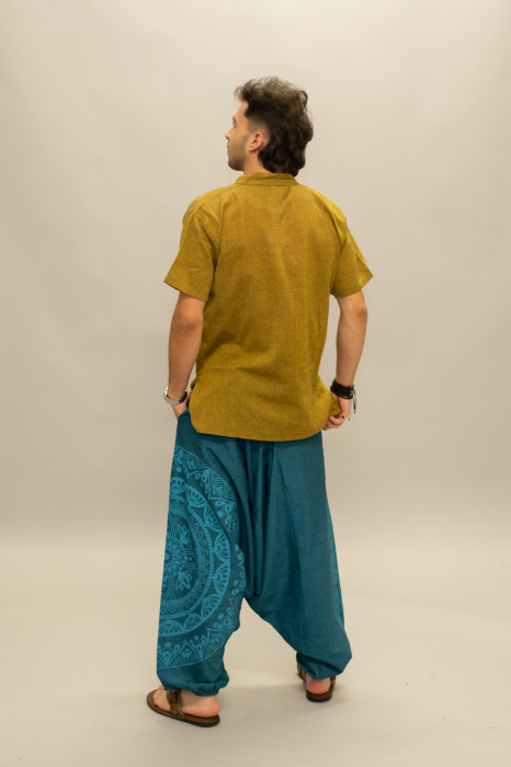 Șalvari din bumbac într-o culoare cu print Mandala - Teal [6]