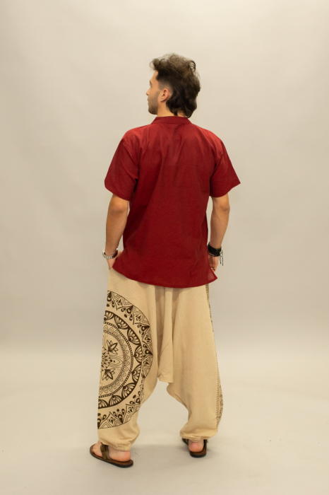 Șalvari din bumbac într-o culoare cu print Mandala - Crem [8]