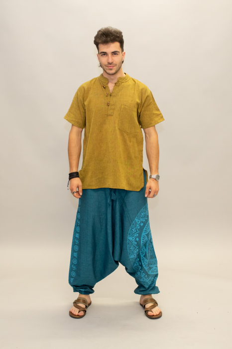 Șalvari din bumbac într-o culoare cu print Mandala - Teal [3]