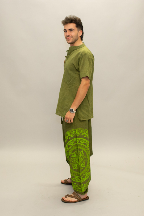 Șalvari din bumbac într-o culoare cu print Mandala - Verde [6]