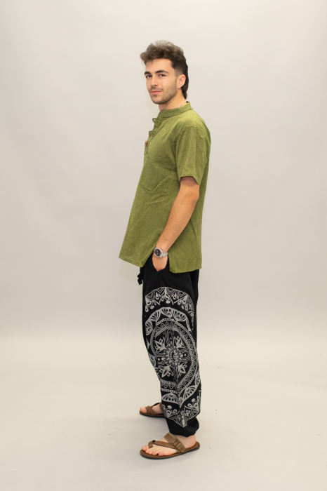Șalvari din bumbac într-o culoare cu print Mandala - Negru [6]