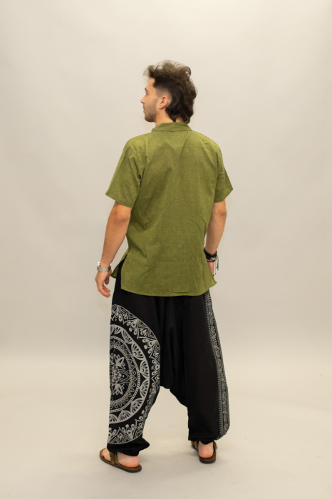 Șalvari din bumbac într-o culoare cu print Mandala - Negru [8]