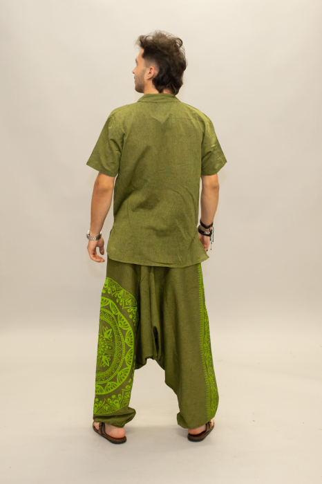 Șalvari din bumbac într-o culoare cu print Mandala - Verde [8]