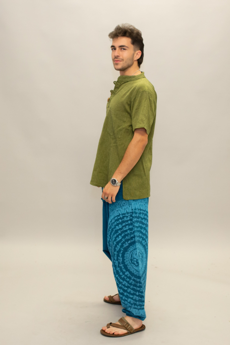 Șalvari din bumbac într-o culoare cu print Mantra - Teal [8]