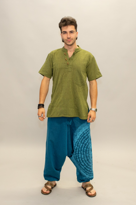 Șalvari din bumbac într-o culoare cu print Mantra - Teal [4]
