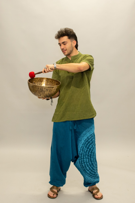 Șalvari din bumbac într-o culoare cu print Mantra - Teal [6]