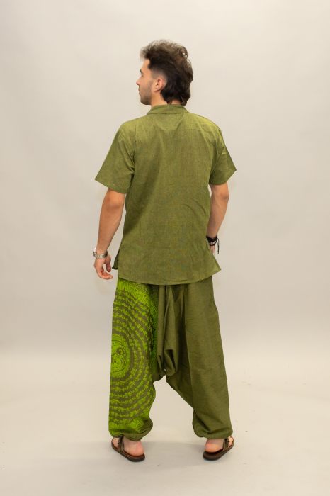 Șalvari din bumbac într-o culoare cu print Mantra - Verde [7]