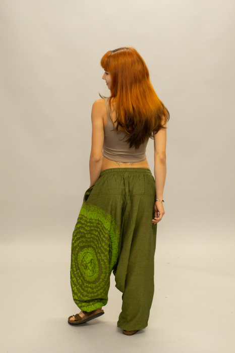 Șalvari din bumbac într-o culoare cu print Mantra - Verde [8]